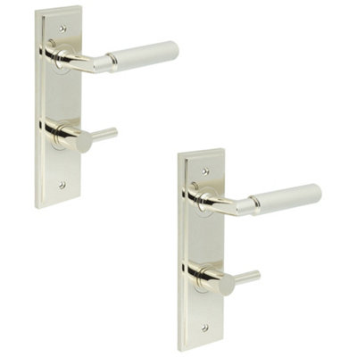 2 PACK Luxury Polished Nickel Door Handle with Turn & Release for Bathrooms - Solid Brass Interior Handle