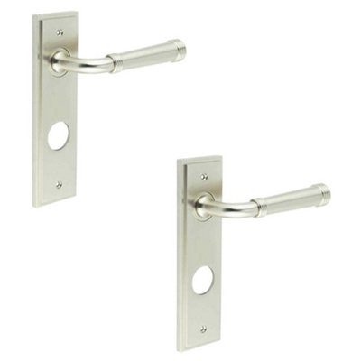 2 PACK Luxury Satin Nickel Door Handle for Bathroom with Elegant Backplate - Solid Brass Interior Handle