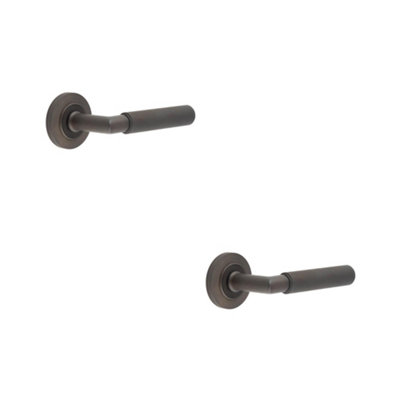 2 PACK Luxury Solid Brass Door Handle on Chamfered Rose in Dark Bronze Finish - Solid Brass Interior Handle