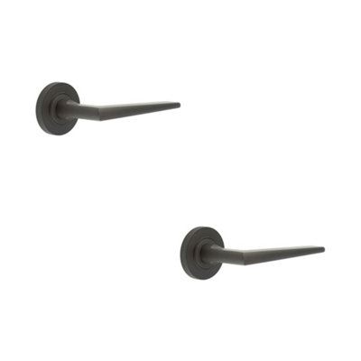 2 PACK Luxury - Solid Brass Door Handle on Knurled Rose in Dark Bronze Finish Solid Brass - Interior Handle