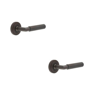 2 PACK Luxury Solid Brass Door Handle on Stepped Rose in Dark Bronze Finish - Solid Brass Interior Handle