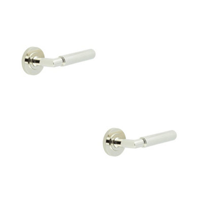 2 PACK Luxury Solid Brass Door Handle with Polished Nickel Finish - Solid Brass Interior Handle