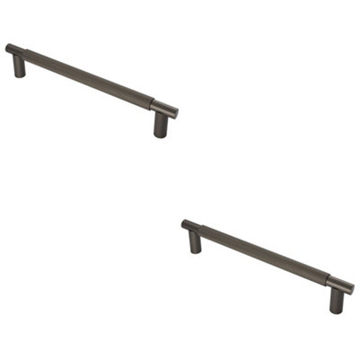2 PACK - Luxury T Bar Knurled Pull Handle - 300mm Matt Bronze - Kitchen Door Cabinet