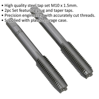 2 PACK - M10 x 1.5mm Taper & Plug Tap Set - Premium Steel - Socket Threading Bit
