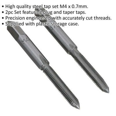 2 PACK - M4 x 0.7mm Taper & Plug Tap Set - Premium Steel - Socket Threading Bit