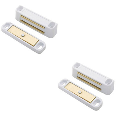 2 PACK - Magnetic Cupboard Door Catch - 56mm Warbrobe Unit Closer - White Nylon