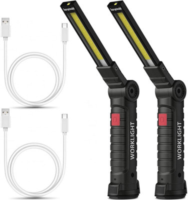 2 Pack Magnetic Rechargeable LED COB Work Light & Inspection Lamp - 360 ...