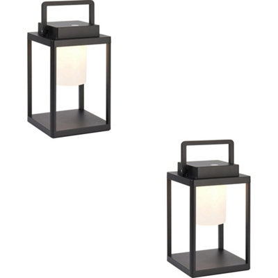 2 PACK Matt Black & Diffused Dimmable Lamp - USB Chargeable LED Lantern - IP44 Outdoor Table Light