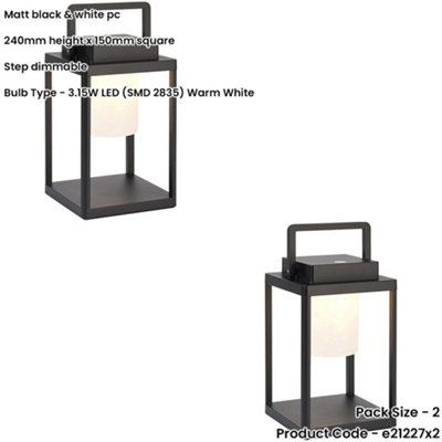 2 PACK Matt Black & Diffused Dimmable Lamp - USB Chargeable LED Lantern ...