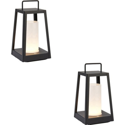 2 PACK Matt Black & White Candle Dimmable Lamp - USB Chargeable LED Lantern - IP44 Outdoor Table Light