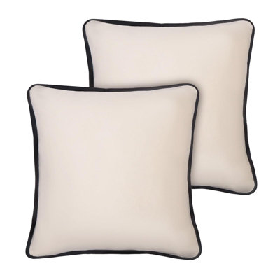 2 Pack Matte Velvet Piped Cushion Covers, Cream - 45 x 45cm