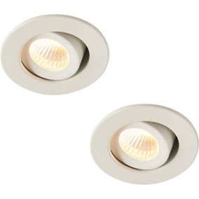 2 PACK Micro Adjustable Ceiling Downlight - 4W Warm White LED - Matt White