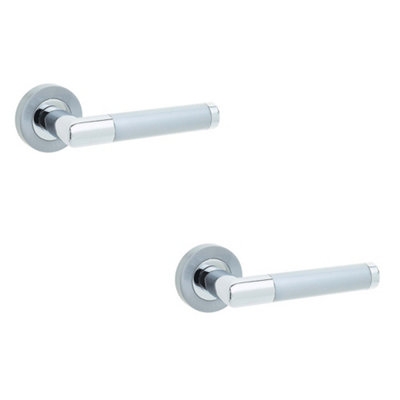 2 PACK Mitred Door Handle on Rose - Polished and Satin Chrome Finish - Interior Handle
