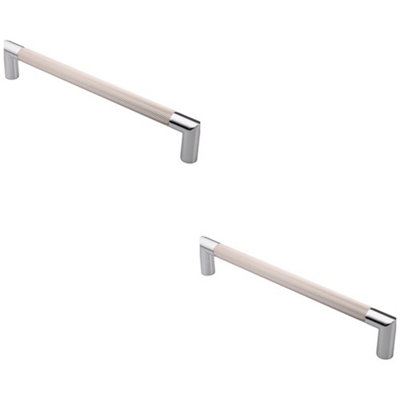 2 PACK - Mitred Reeded Door Pull Handle - 320mm x 20mm - 300mm Centres Satin Nickel