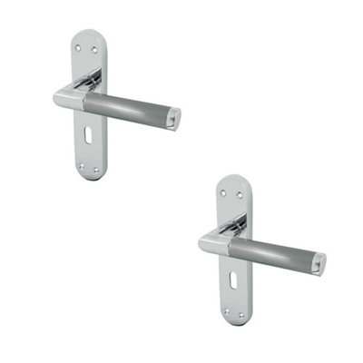 2 PACK Mitred Suite Door Handle with Lockplate in Polished and Satin Chrome Finish - Interior Lever on Backplate