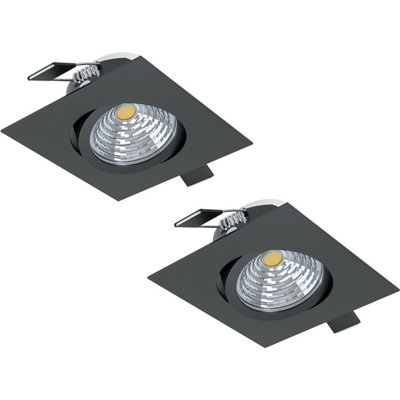 2 Pack Modern Black Aluminium LED Downlights - 6W Flush Mount 2700K