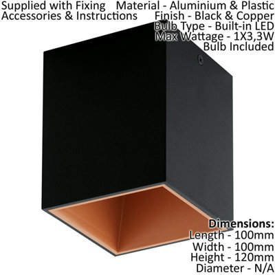 2 Pack Modern Black and Copper Square LED Wall and Ceiling Lights 3.3W