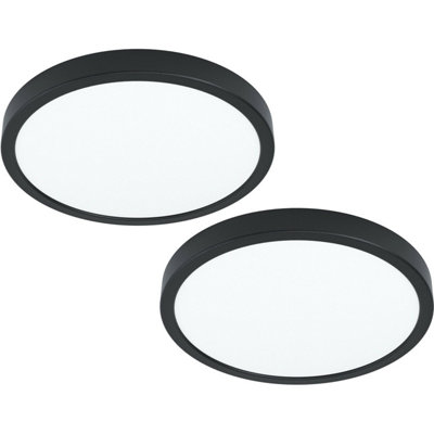 2 Pack Modern Black LED Ceiling and Wall Lights - 20W 4000K Round Design