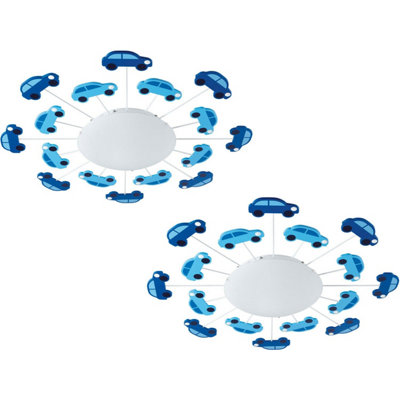 2 Pack Modern Blue Wall Flush Ceiling Light with White Satin Glass Shade E27 60W