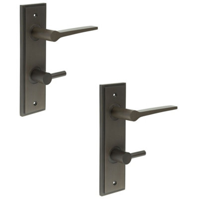 2 PACK Modern Dark Bronze Door Handle with Backplate for Bathrooms Solid Brass Interior Handle