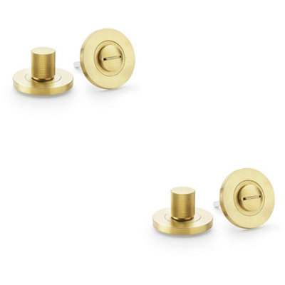 2 PACK - Modern Knurled Thumbturn & Release Lock - Satin Brass - Bathroom Door WC