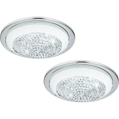 2 Pack Modern LED Ceiling Lights with Chrome Shade and Crystal Accents