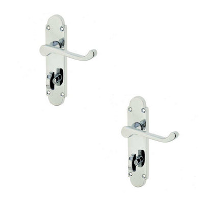 2 PACK Modern Polished Chrome Suite Door Handle with Bathroom Plate - Interior Lever on Backplate
