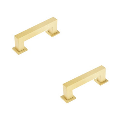 2 PACK Modern Satin Brass Cabinet Handle 96mm for Elegant Interiors - Kitchen Drawer Pull Handle