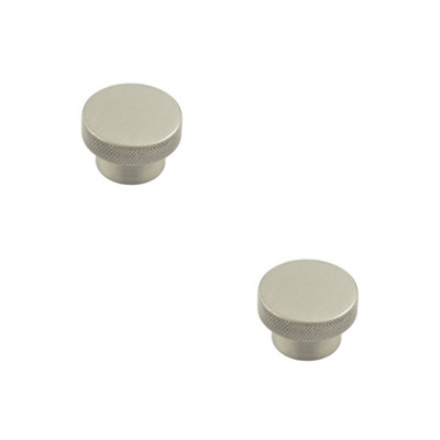 2 PACK Modern Satin Nickel Cupboard Knob - 40mm Diamond Knurled Design - Kitchen Cabinet Knob