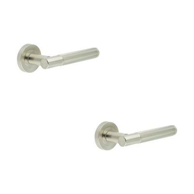 2 PACK Modern Satin Nickel Lever Door Handle with Knurled Detailing - Interior Handle