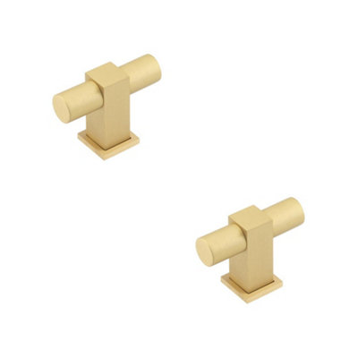 2 PACK Modern T Bar Cupboard Knob in Satin Brass for Stylish Decor - Kitchen Cabinet Knob