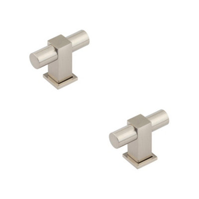 2 PACK Modern T Bar Cupboard Knob in Satin Nickel Finish - Kitchen Cabinet Knob