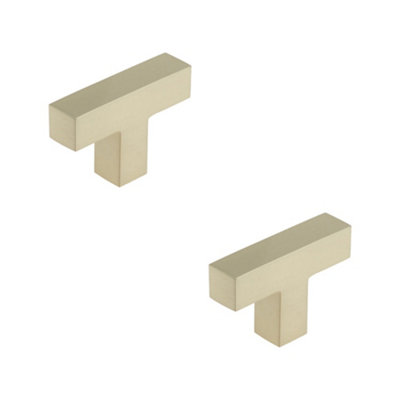 2 PACK Modern T-Bar Square Cupboard Knob in Satin Nickel Finish - Kitchen Cabinet Knob
