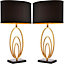 2 PACK Modern Table Lamp Light Gold Ring & Black Marble Square Base Round Shade