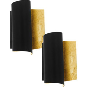 2 PACK Modern Wall Light Colour Black Gold Curved & Rounded Shade E27 1x40W