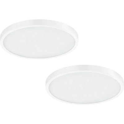 2 Pack Modern White LED Ceiling and Wall Light - 400mm Round Surface Mount 25W 3000K