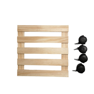 2 Pack of 28cm Square Wooden Garden Plant Pot Flower Trolley Stand On Wheels - 5
