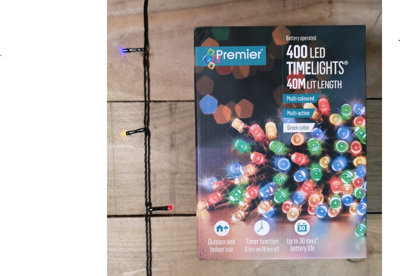 2 Pack of 400 LED 40m Premier Christmas Indoor Outdoor Multi Function Battery Operated String Lights with Timer in Multicoloured
