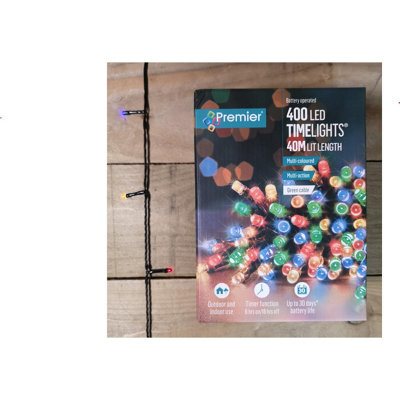 2 Pack of 400 LED 40m Premier Christmas Indoor Outdoor Multi Function Battery Operated String Lights with Timer in Multicoloured