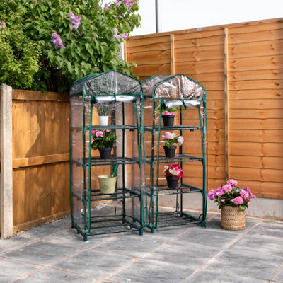 2 PACK Of Outdoor Garden Mini Greenhouse 130cm Tall With 4 Shelves Green House, Waterproof Transparent PVC Cover Roll Up Zip Door