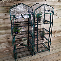 2 PACK Of Outdoor Garden Mini Greenhouse 141cm Tall With 4 Shelves Green House, Waterproof Transparent PVC Cover Roll Up Zip Door
