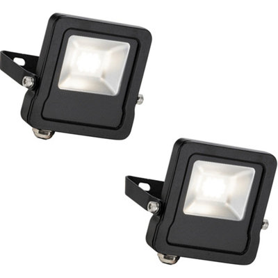 2 PACK Outdoor IP65 LED Floodlight - 10W Cool White LED - Angled Wall Bracket