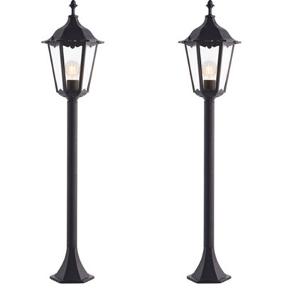 2 PACK Outdoor Lamp Post Lantern Bollard Light Matt Black & Glass 1m ...