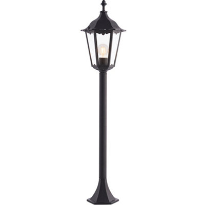 2 PACK Outdoor Lamp Post Lantern Bollard Light Matt Black & Glass 1m Tall LED
