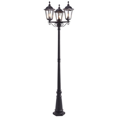 2 PACK Outdoor Lantern Lamp Post Matt Black & Glass 2.3m Tall 3 Light Bollard