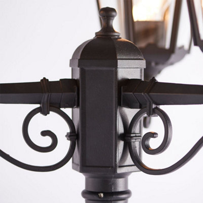 2 PACK Outdoor Lantern Lamp Post Matt Black & Glass 2.3m Tall 3 Light Bollard
