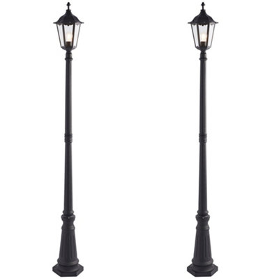 2 PACK Outdoor Post Lantern Bollard Light Matt Black & Glass 2180mm Tall Lamp