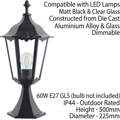 2 PACK Outdoor Post Lantern Light Matt Black & Clear Glass Garden Wall Lamp LED
