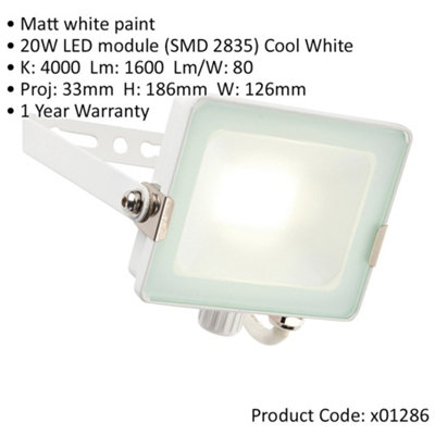2 PACK Outdoor Waterproof LED Floodlight - 20W Cool White LED - Matt White