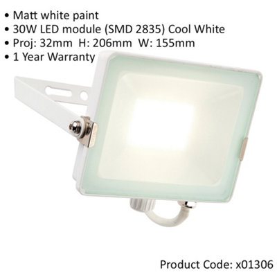 2 PACK Outdoor Waterproof LED Floodlight - 30W Cool White LED - Matt White